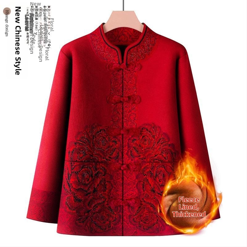 Suknja-kostim za starije žene, dugi rukavi, ovčja vunena tkanina s PVC kao glavnim materijalom, proljeće 2025.