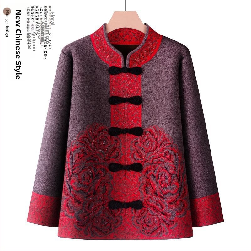 Suknja-kostim za starije žene, dugi rukavi, ovčja vunena tkanina s PVC kao glavnim materijalom, proljeće 2025.