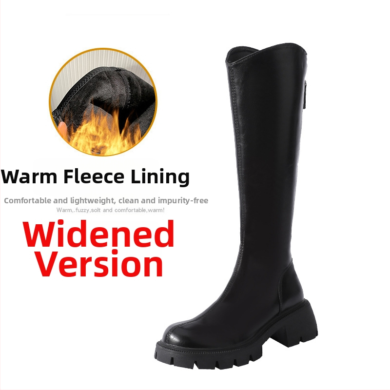 Čizme viteškog stila od prave kože; okrugli vrh; debeli pet; stražnji zatvarač; visok potkoljenica