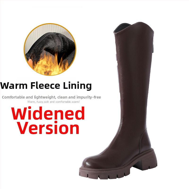 Čizme viteškog stila od prave kože; okrugli vrh; debeli pet; stražnji zatvarač; visok potkoljenica