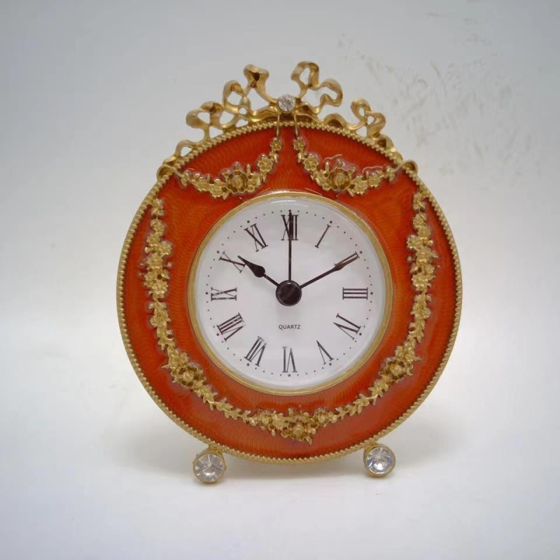 Mini emalēts galda pulkstenis, dekoratīvs retro metāla pulkstenis, mehāniska kustība (Sun movement), vienpusīgs displejs, 24 stundu indikācija