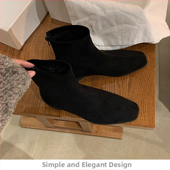 Ženske Martin čizme u retro stilu, kvadratni vrh, semiš, debeli pet 6–8 cm, stražnji zatvarač