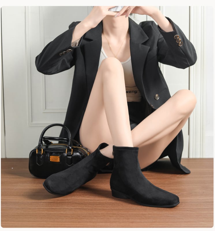 Ženske Martin čizme u retro stilu, kvadratni vrh, semiš, debeli pet 6–8 cm, stražnji zatvarač