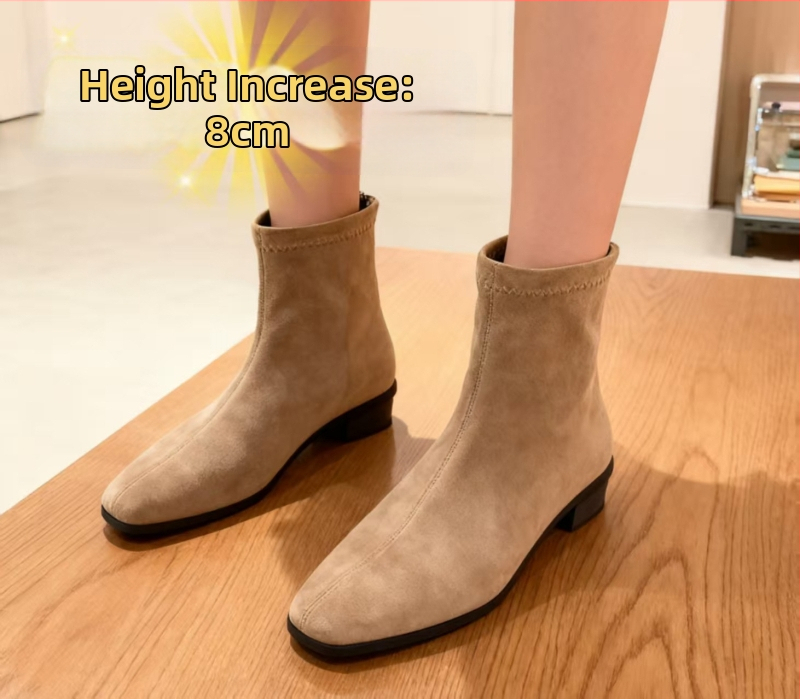 Ženske Martin čizme u retro stilu, kvadratni vrh, semiš, debeli pet 6–8 cm, stražnji zatvarač