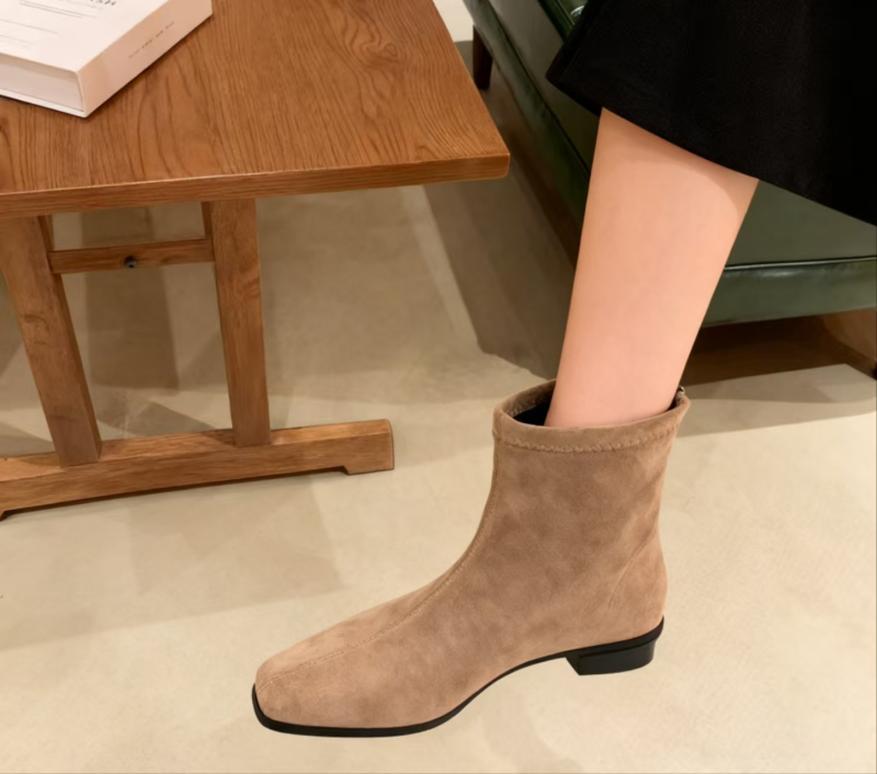 Ženske Martin čizme u retro stilu, kvadratni vrh, semiš, debeli pet 6–8 cm, stražnji zatvarač