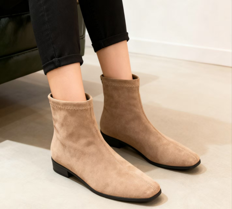 Ženske Martin čizme u retro stilu, kvadratni vrh, semiš, debeli pet 6–8 cm, stražnji zatvarač