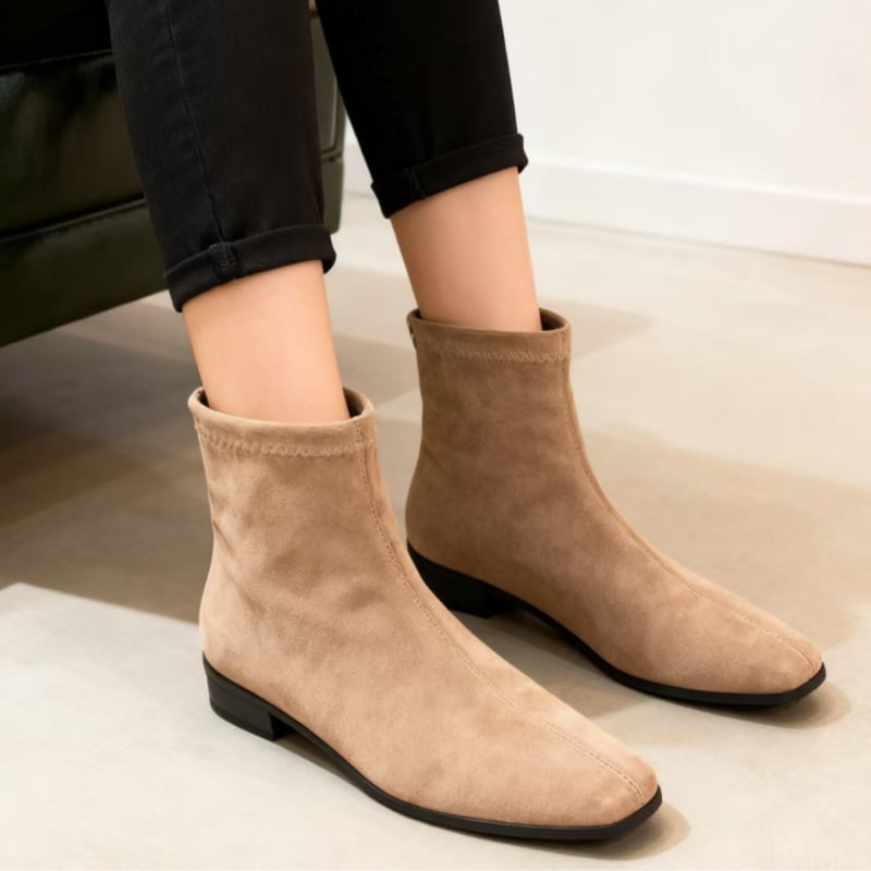 Ženske Martin čizme u retro stilu, kvadratni vrh, semiš, debeli pet 6–8 cm, stražnji zatvarač