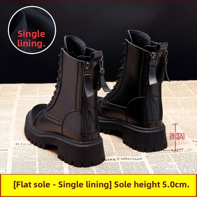 Sieviešu Martin zābaki ar bieza zoli, augšdaļa no divslāņu liellādas ādas, gumijas zole, lateksa iekšējā zole, 6–8 cm papēdis, korejiešu stils