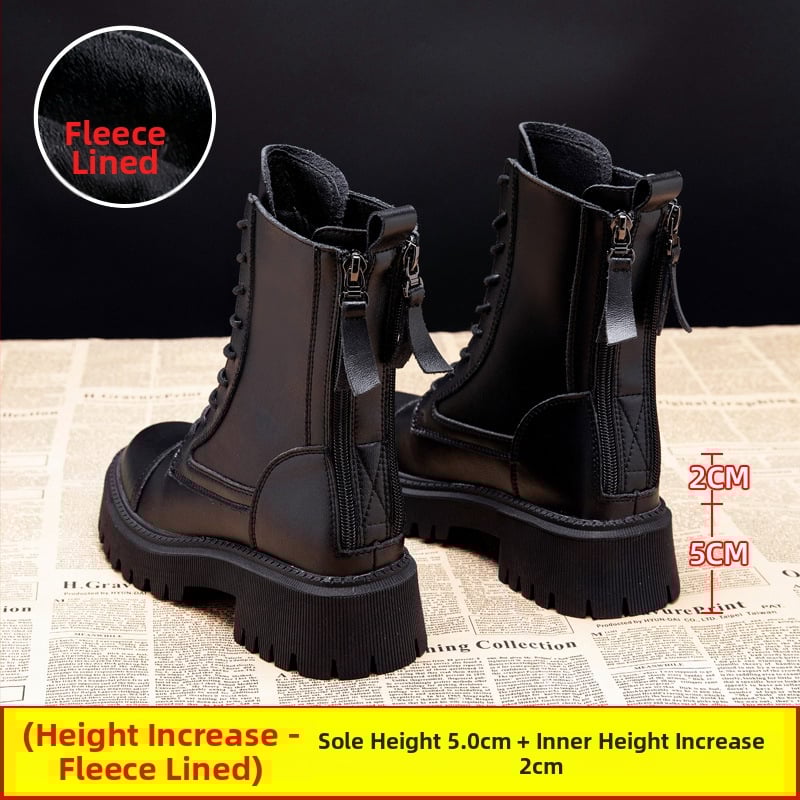 Sieviešu Martin zābaki ar bieza zoli, augšdaļa no divslāņu liellādas ādas, gumijas zole, lateksa iekšējā zole, 6–8 cm papēdis, korejiešu stils