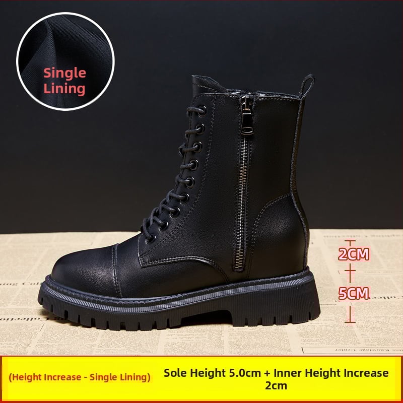 Sieviešu Martin zābaki ar bieza zoli, augšdaļa no divslāņu liellādas ādas, gumijas zole, lateksa iekšējā zole, 6–8 cm papēdis, korejiešu stils