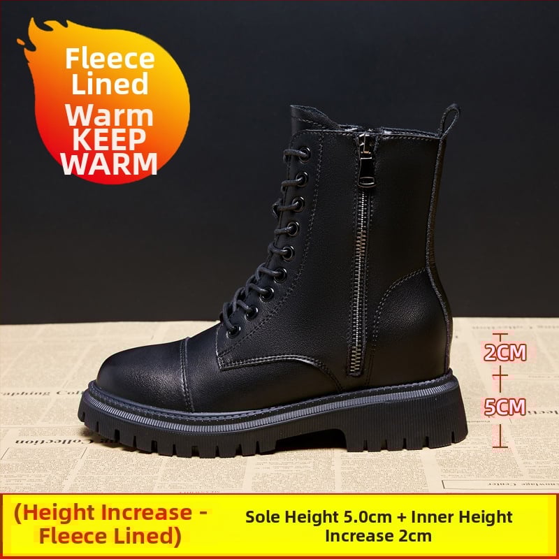 Sieviešu Martin zābaki ar bieza zoli, augšdaļa no divslāņu liellādas ādas, gumijas zole, lateksa iekšējā zole, 6–8 cm papēdis, korejiešu stils