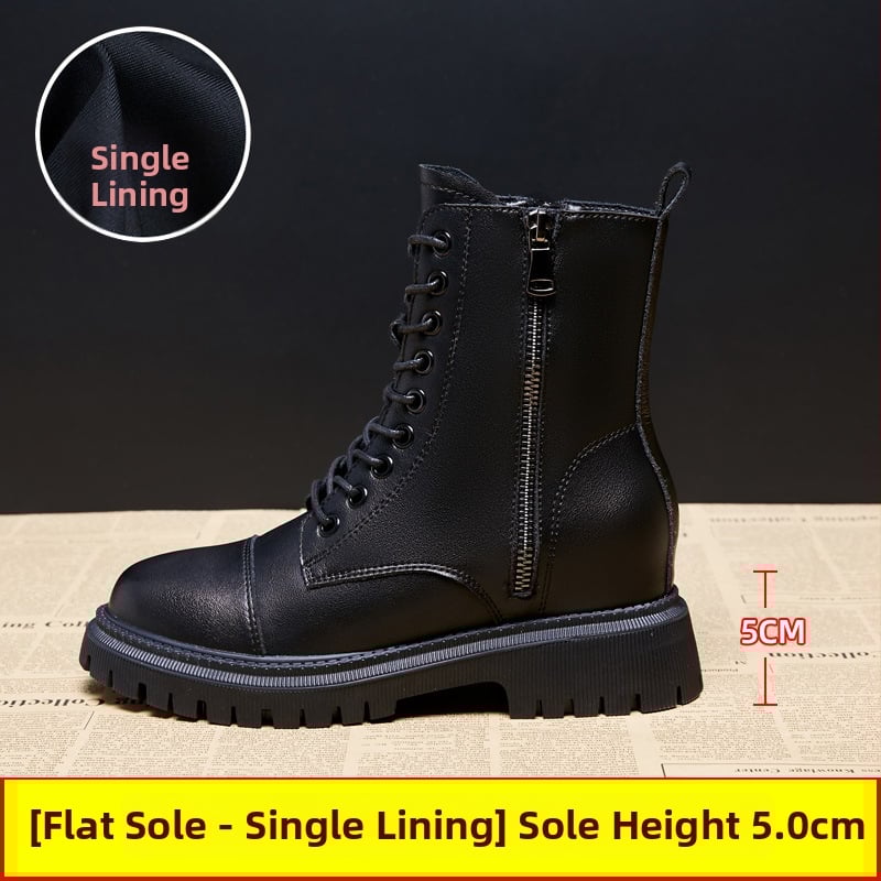 Sieviešu Martin zābaki ar bieza zoli, augšdaļa no divslāņu liellādas ādas, gumijas zole, lateksa iekšējā zole, 6–8 cm papēdis, korejiešu stils