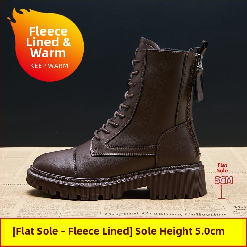 Sieviešu Martin zābaki ar bieza zoli, augšdaļa no divslāņu liellādas ādas, gumijas zole, lateksa iekšējā zole, 6–8 cm papēdis, korejiešu stils