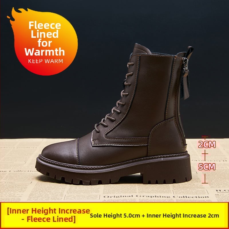 Sieviešu Martin zābaki ar bieza zoli, augšdaļa no divslāņu liellādas ādas, gumijas zole, lateksa iekšējā zole, 6–8 cm papēdis, korejiešu stils