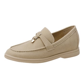 Moteriški slip-on loaferiai su kutais ir sagtimi, paslėpta aukštis, apvali nosis, mikropluošto viršus, guma padas, mikropluošto įdėklas