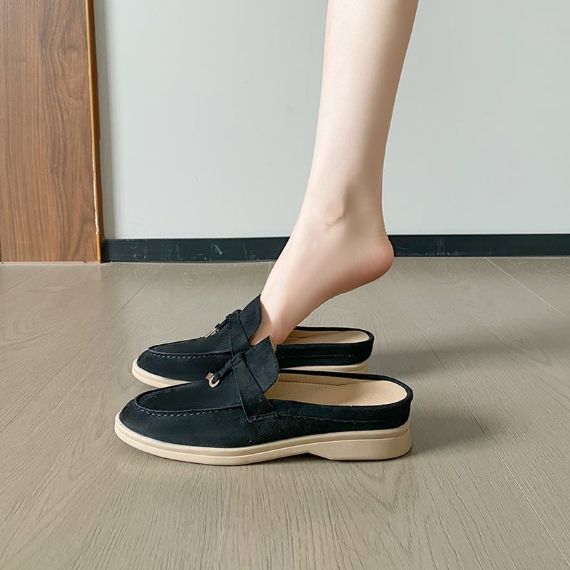 Moteriški slip-on loaferiai su kutais ir sagtimi, paslėpta aukštis, apvali nosis, mikropluošto viršus, guma padas, mikropluošto įdėklas