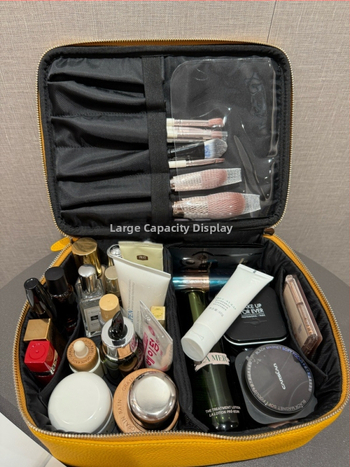 Patiesa ādas biscuit stila kosmētikas soma - pārnēsājama, daudzfunkcionāls ceļojumu kosmētikas organizētājs ar paplašināmu kapacitāti (pirmās slāņa liellopu āda; kanvas iekšējā odai; rāvējslēdzējs)