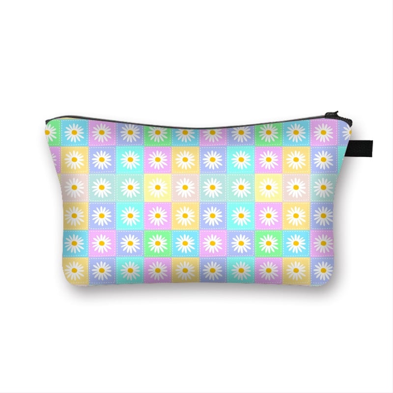 Poliestera kosmētikas soma ar pielāgotu rakstu, poliestera iekšējā odere, svaigs un salds stils, ceļojumu uzglabāšanai