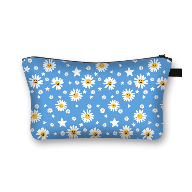 Poliestera kosmētikas soma ar pielāgotu rakstu, poliestera iekšējā odere, svaigs un salds stils, ceļojumu uzglabāšanai