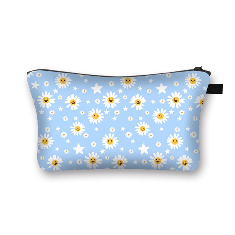 Poliestera kosmētikas soma ar pielāgotu rakstu, poliestera iekšējā odere, svaigs un salds stils, ceļojumu uzglabāšanai