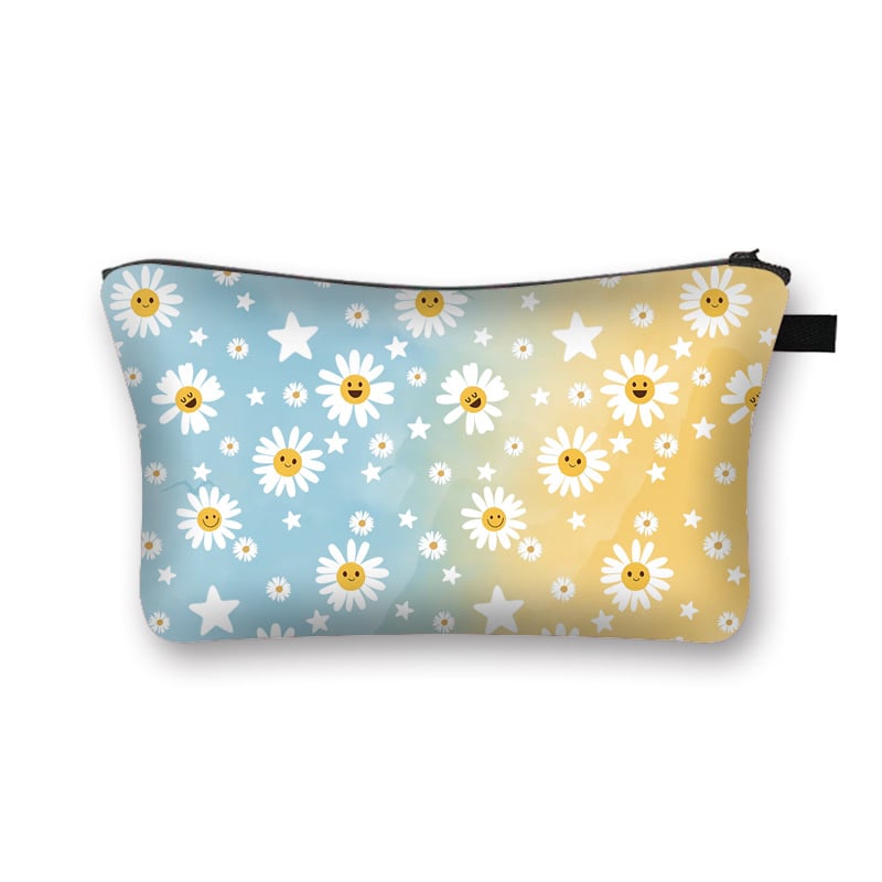 Poliestera kosmētikas soma ar pielāgotu rakstu, poliestera iekšējā odere, svaigs un salds stils, ceļojumu uzglabāšanai