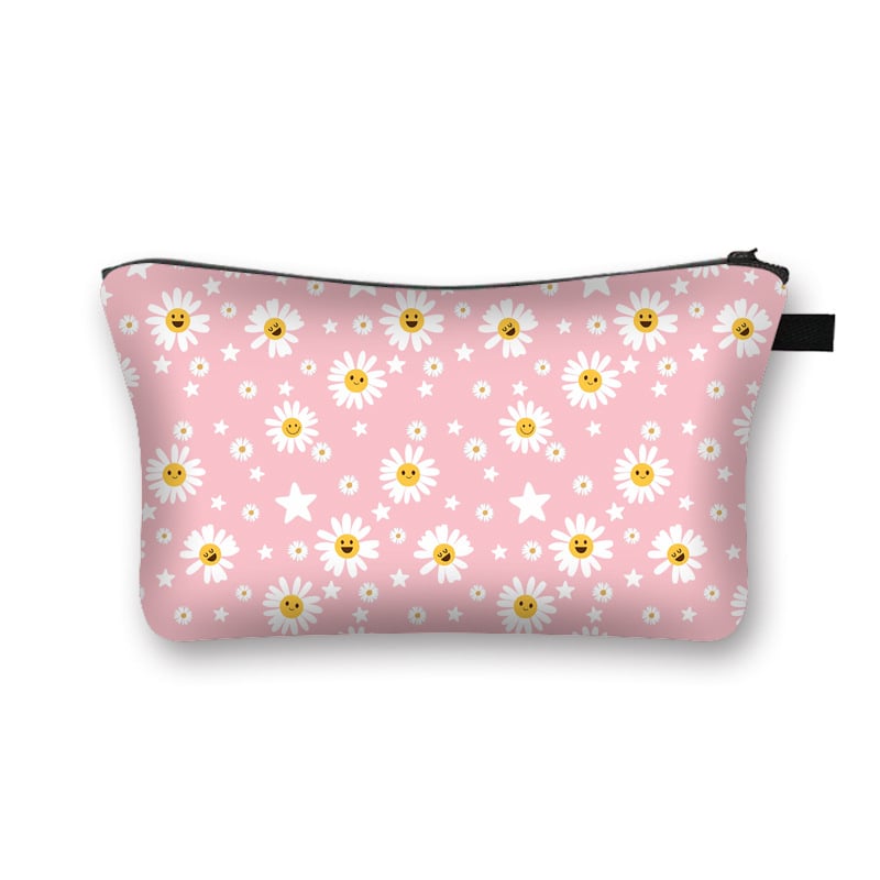 Poliestera kosmētikas soma ar pielāgotu rakstu, poliestera iekšējā odere, svaigs un salds stils, ceļojumu uzglabāšanai