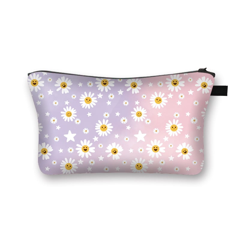 Poliestera kosmētikas soma ar pielāgotu rakstu, poliestera iekšējā odere, svaigs un salds stils, ceļojumu uzglabāšanai