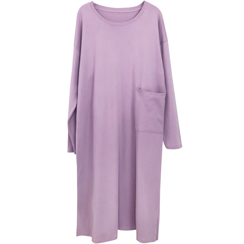 Ženska duga noćna haljina, 100% pamuk, okrugli ovratnik, dugi rukavi, labavo krojena, za kućnu upotrebu, jesen