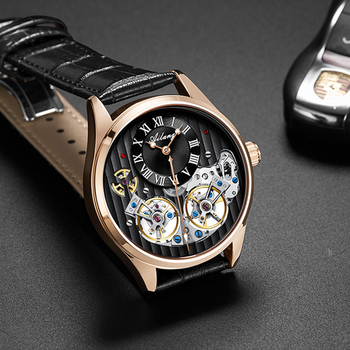 Ai Lang sat s dvostrukim tourbillonom, mehanički pokret, vodootpornost 30 m, kućište od nehrđajućeg čelika, kožni kaiš