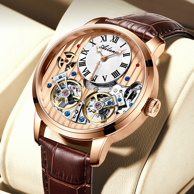Ai Lang sat s dvostrukim tourbillonom, mehanički pokret, vodootpornost 30 m, kućište od nehrđajućeg čelika, kožni kaiš