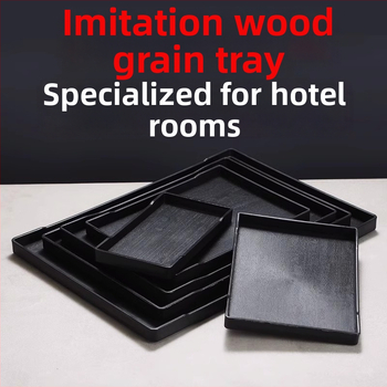 Viesnīcas trauciņš - PP plastmasa, koka imitācijas stils, taisnstūrains, neslīdošs, piemērots glāzēm un kosmētikas uzglabāšanai, ar logotipa druku