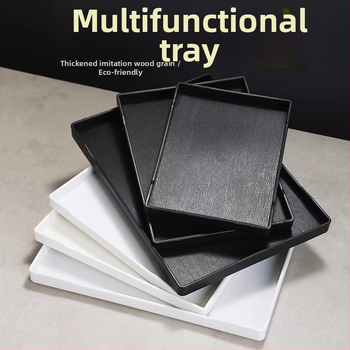 Viesnīcas trauciņš - PP plastmasa, koka imitācijas stils, taisnstūrains, neslīdošs, piemērots glāzēm un kosmētikas uzglabāšanai, ar logotipa druku