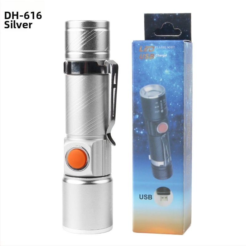 Dviračio USB įkraunamas priekinis žibintas, teleskopinis LED, mini aliuminio lydinio korpusas naktinėms kelionėms