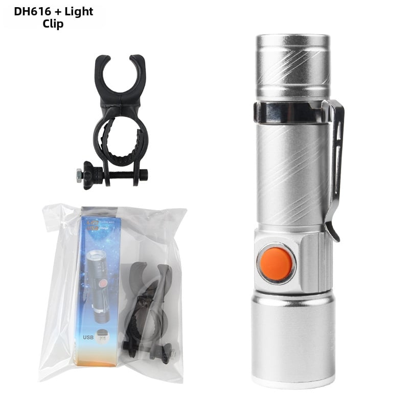 Dviračio USB įkraunamas priekinis žibintas, teleskopinis LED, mini aliuminio lydinio korpusas naktinėms kelionėms