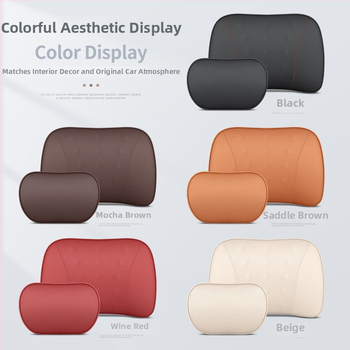 Automašīnas ādas galvas balsts un jostas spilvens ar atmiņas putām, universāla saderība, visas sezonas, biznesa stils, ugunsizturīgs materiāls