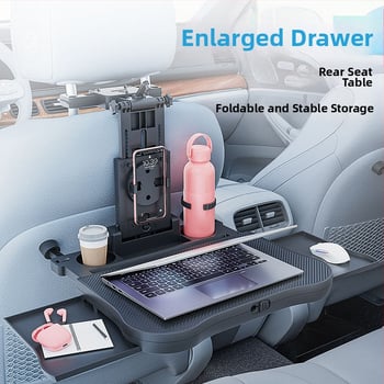 Waytogrow automašīnas ēdināšanas galds ar 360° rotāciju pie aizmugurējā sēdekļa — ABS, saliekama galda plāksne ar dzērienu uzglabāšanu, modelis A08