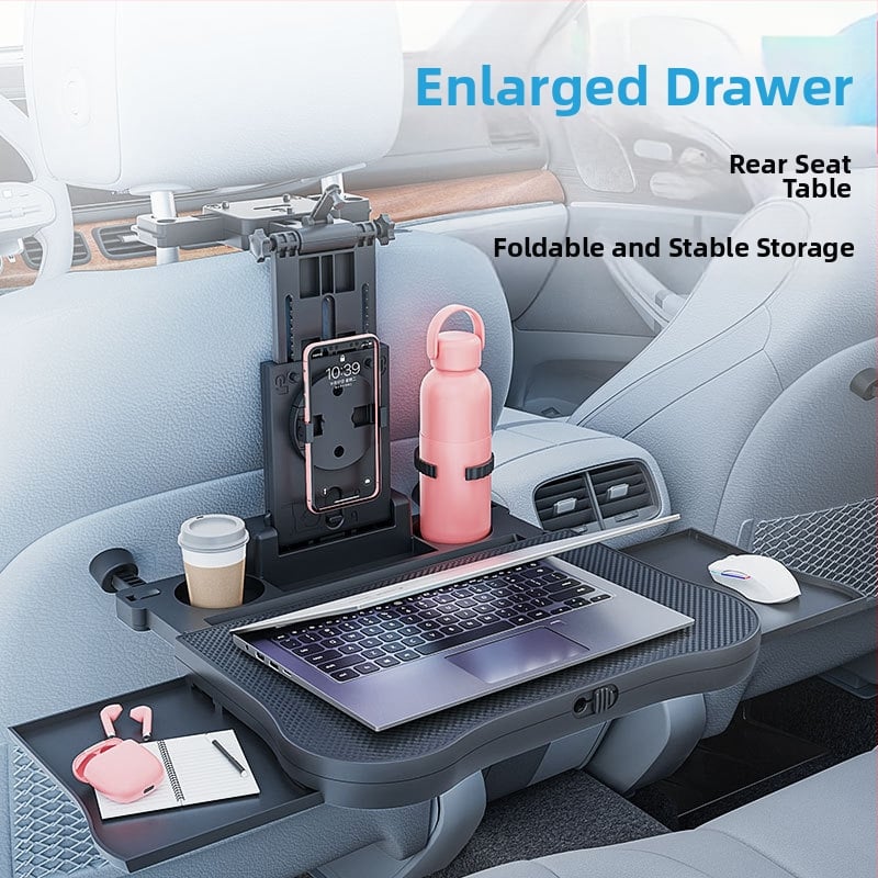 Waytogrow automašīnas ēdināšanas galds ar 360° rotāciju pie aizmugurējā sēdekļa — ABS, saliekama galda plāksne ar dzērienu uzglabāšanu, modelis A08