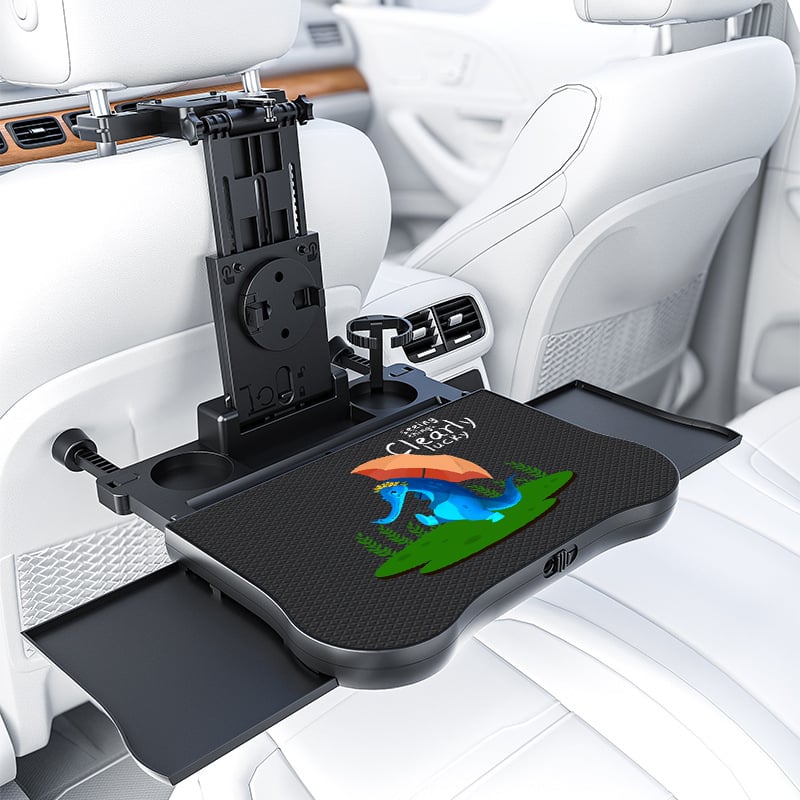 Waytogrow automašīnas ēdināšanas galds ar 360° rotāciju pie aizmugurējā sēdekļa — ABS, saliekama galda plāksne ar dzērienu uzglabāšanu, modelis A08