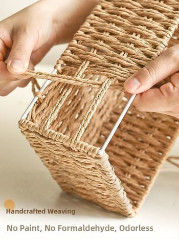 Rataninė saugojimo pintinė raktams ir nuotolinio valdymo pulteliams, stalinis organizatorius ir užkandžiai, megzta įėjimo krepšys, talpa 18 L, japonų stilius, metalinė konstrukcija, logotipo spauda įmanoma