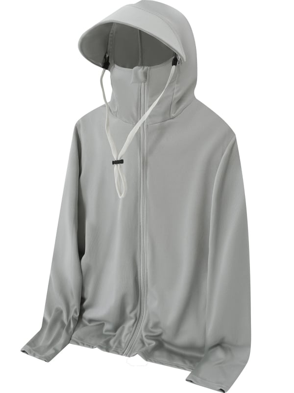 Kapucēta viegls elpojošs krekls no polipropilēna auduma, piemērots ārējai makšķerēšanai, ar sānu kabatām