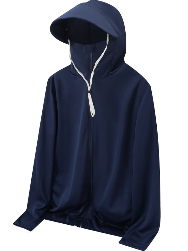 Kapucēta viegls elpojošs krekls no polipropilēna auduma, piemērots ārējai makšķerēšanai, ar sānu kabatām