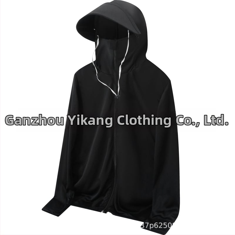 Kapucēta viegls elpojošs krekls no polipropilēna auduma, piemērots ārējai makšķerēšanai, ar sānu kabatām