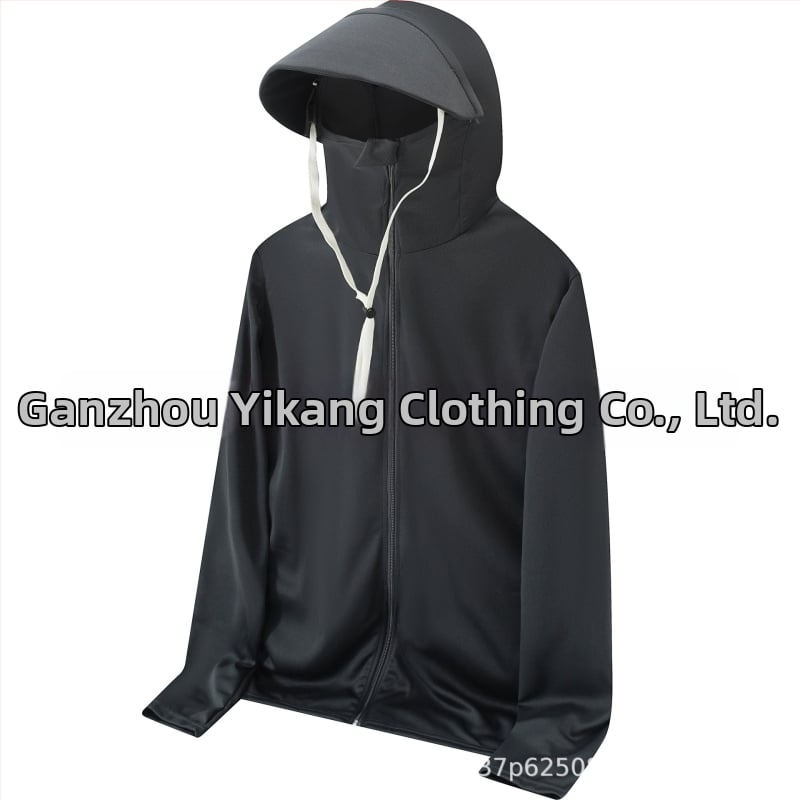 Kapucēta viegls elpojošs krekls no polipropilēna auduma, piemērots ārējai makšķerēšanai, ar sānu kabatām