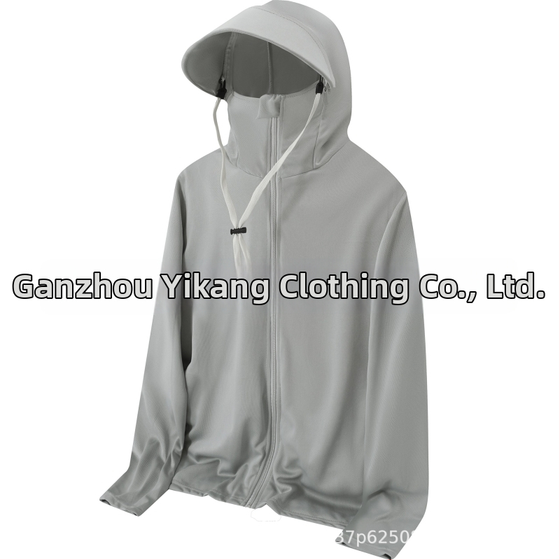 Kapucēta viegls elpojošs krekls no polipropilēna auduma, piemērots ārējai makšķerēšanai, ar sānu kabatām