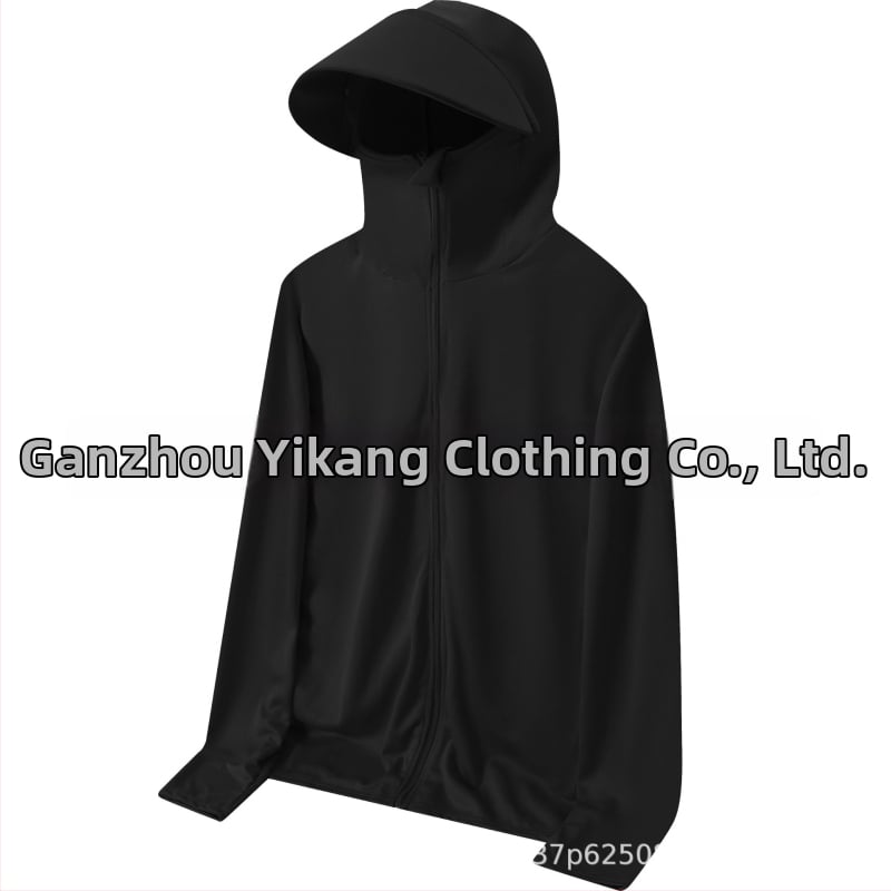 Kapucēta viegls elpojošs krekls no polipropilēna auduma, piemērots ārējai makšķerēšanai, ar sānu kabatām