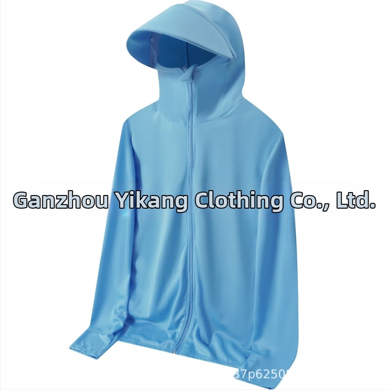 Kapucēta viegls elpojošs krekls no polipropilēna auduma, piemērots ārējai makšķerēšanai, ar sānu kabatām