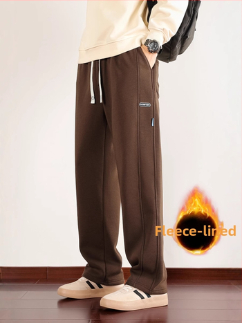 Muške sportske hlače od pamukasto-mješavine s flis podstavom, ravni kroj, visok pojas, zimski model
