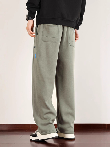 Muške sportske hlače od pamukasto-mješavine s flis podstavom, ravni kroj, visok pojas, zimski model