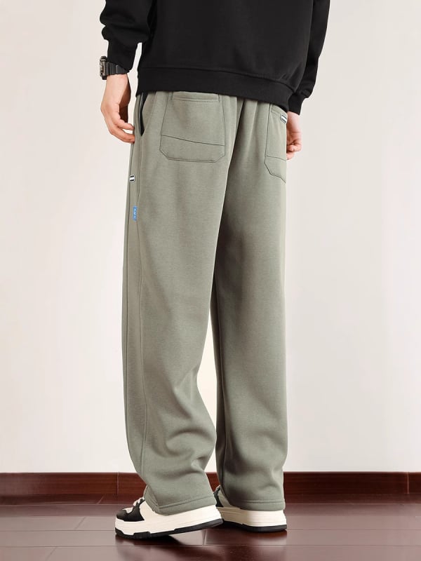 Muške sportske hlače od pamukasto-mješavine s flis podstavom, ravni kroj, visok pojas, zimski model