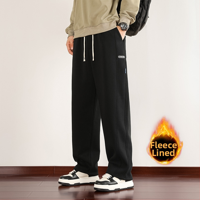 Muške sportske hlače od pamukasto-mješavine s flis podstavom, ravni kroj, visok pojas, zimski model